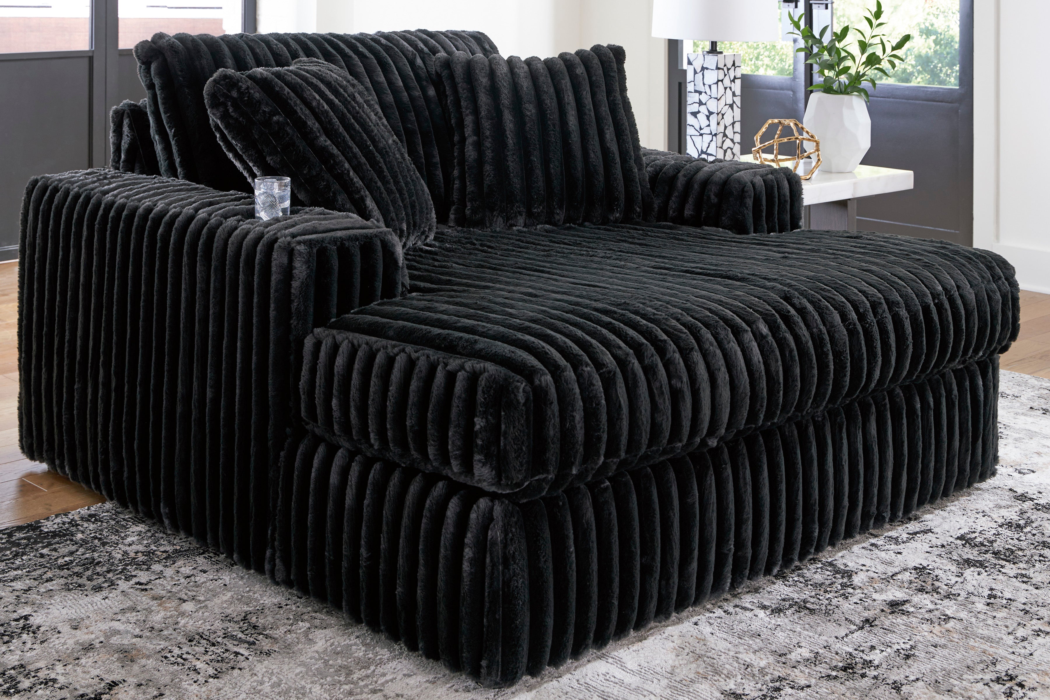 Midnight-Madness Onyx Corduroy Oversized Chaise - Ornate Home