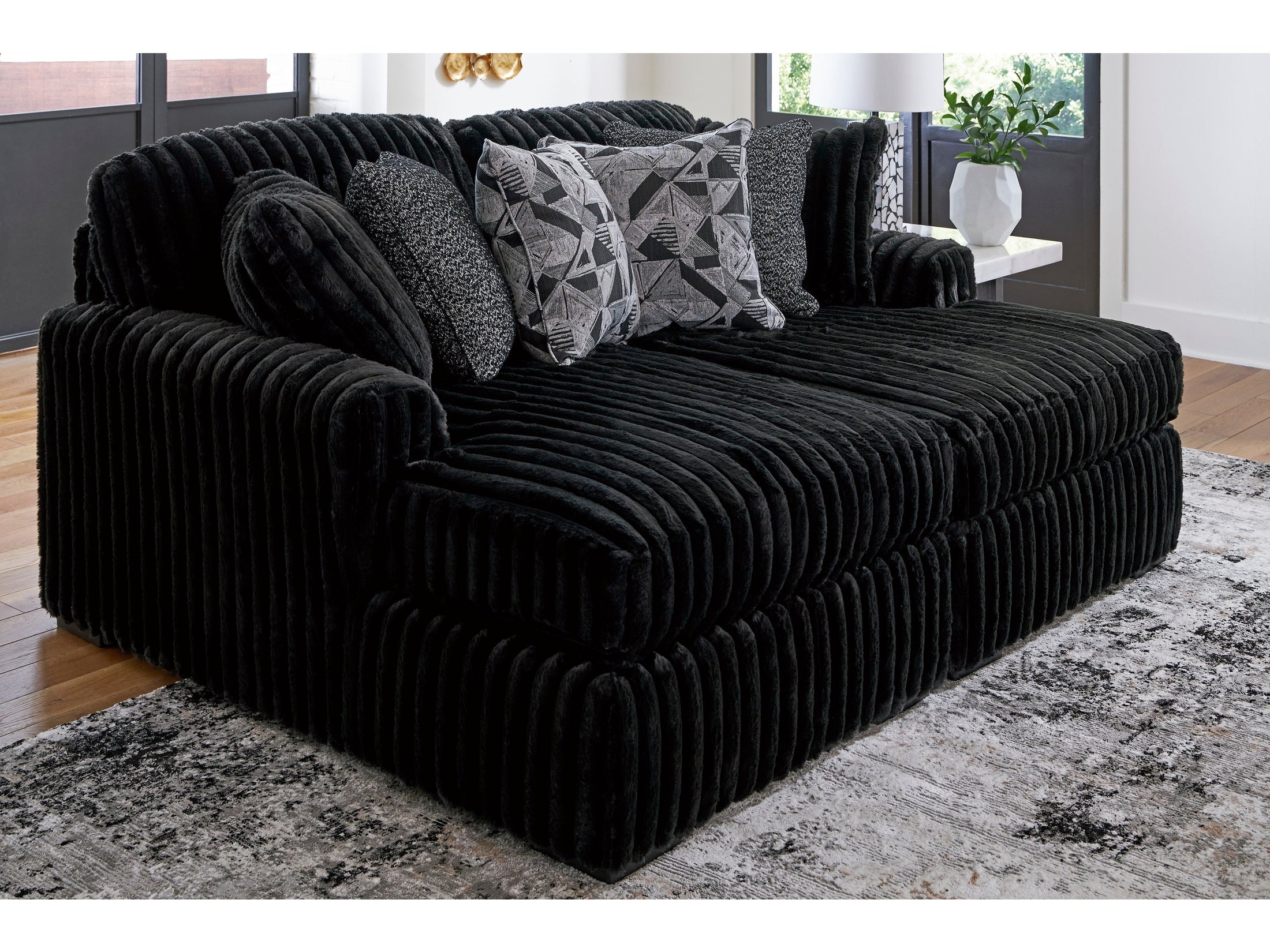 Midnight-Madness Onyx Corduroy 2-Piece Double Chaise Sectional - Ornate Home