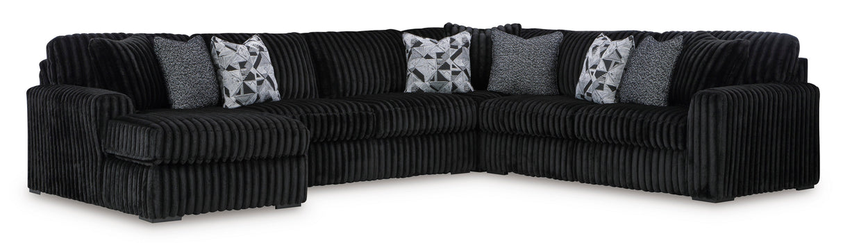 Midnight-Madness Onyx Corduroy 4-Piece LAF Chaise Sectional - Ornate Home