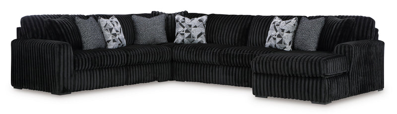 Midnight-Madness Onyx Corduroy 4-Piece RAF Chaise Sectional - Ornate Home