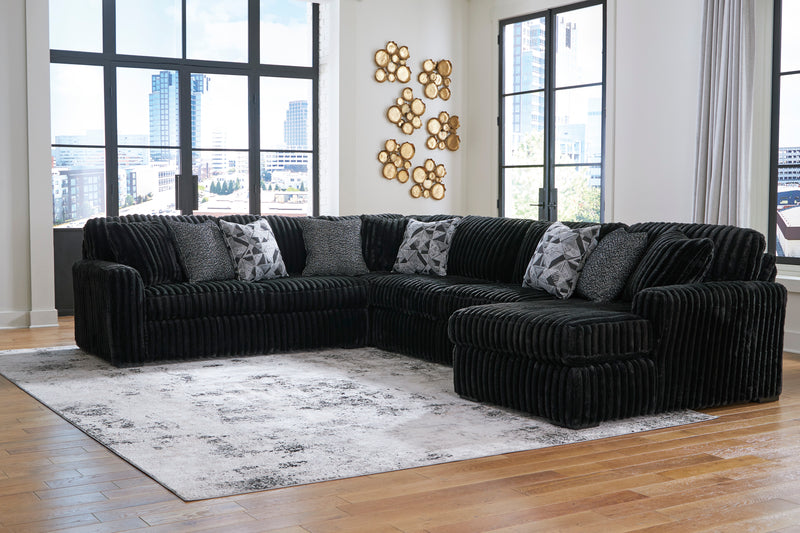 Midnight-Madness Onyx Corduroy 4-Piece RAF Chaise Sectional - Ornate Home