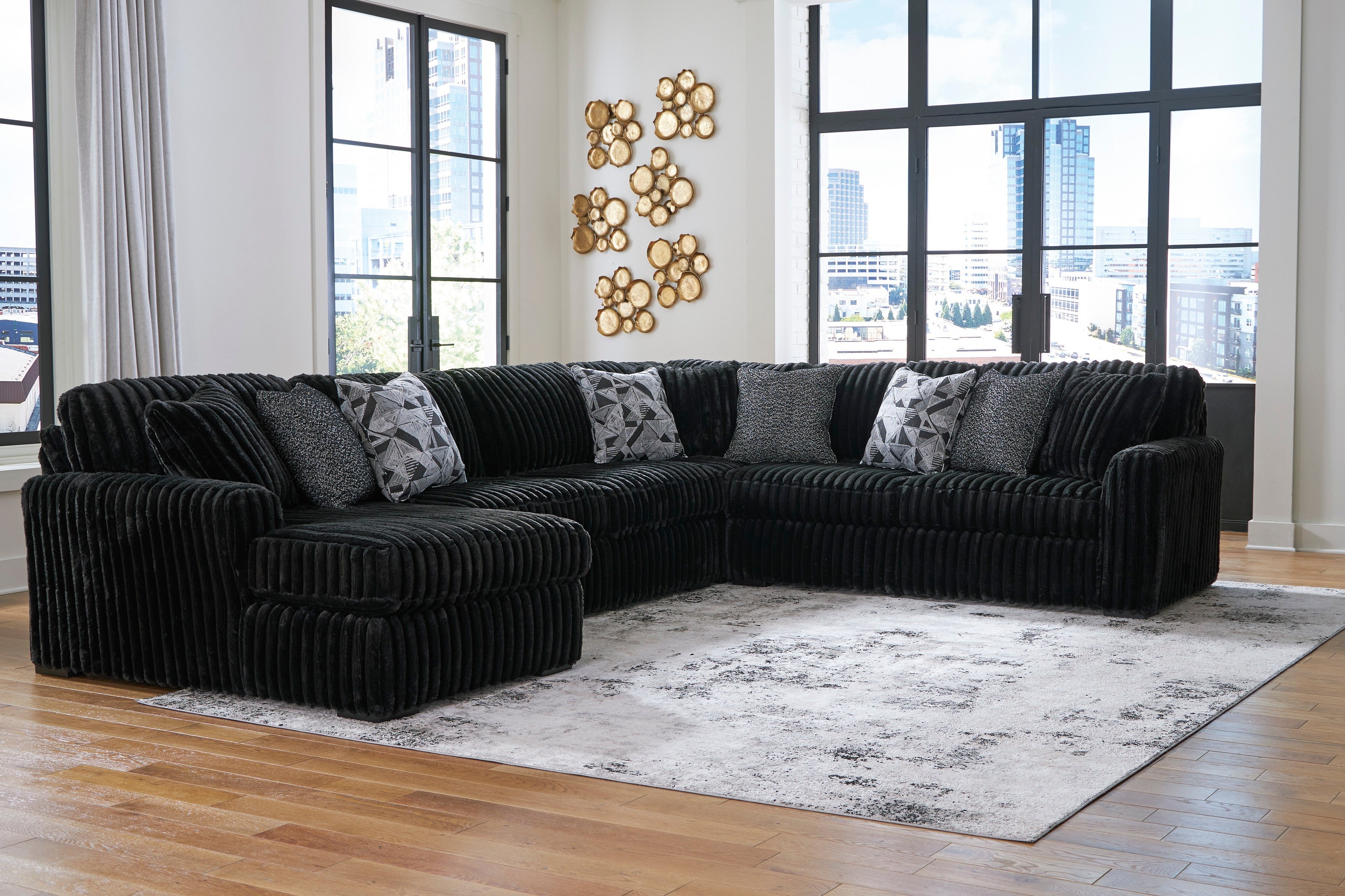 Midnight-Madness Onyx Corduroy 4-Piece LAF Chaise Sectional - Ornate Home