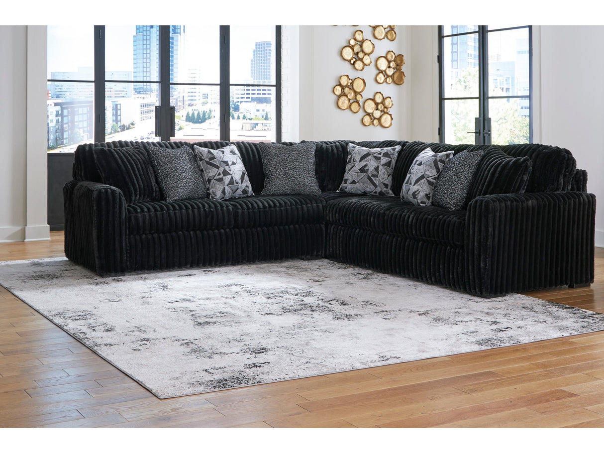 Midnight-Madness Onyx Corduroy 3-Piece Symmetrical Sectional - Ornate Home