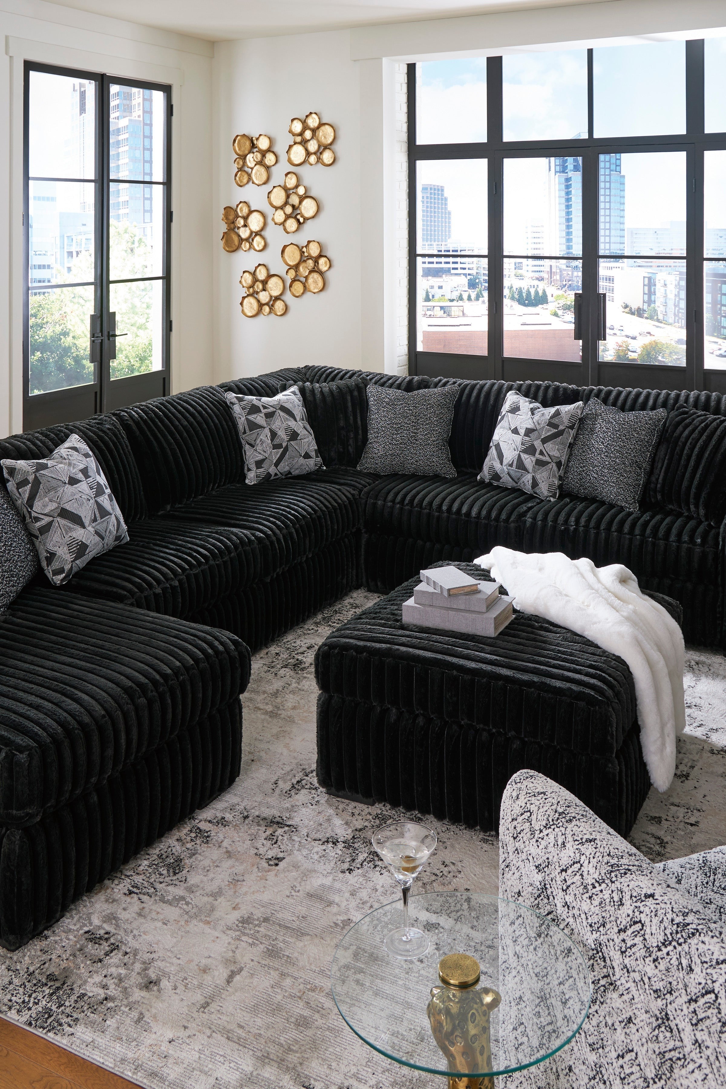 Midnight-Madness Onyx Corduroy 4-Piece LAF Chaise Sectional - Ornate Home