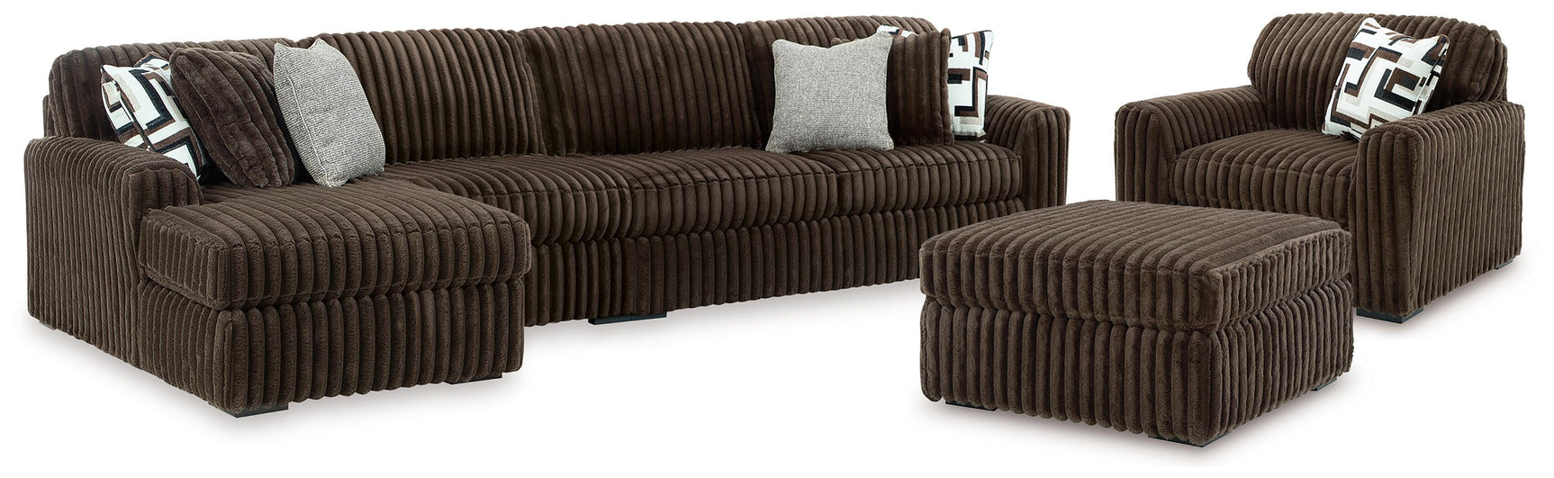 Midnight-Madness Chocolate 3-Piece Sectional, Oversized Chair and Ottoman (Online Special Price)