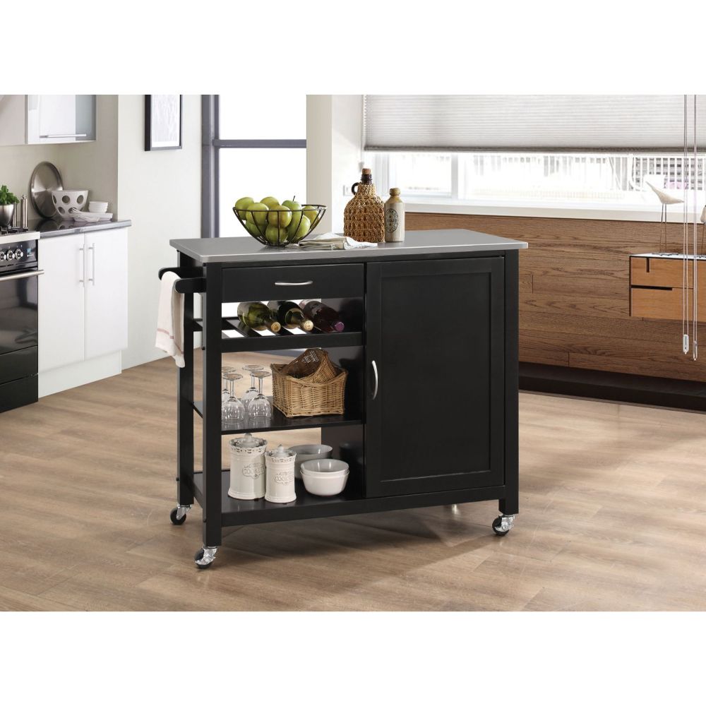 Ottawa Stainless Steel/Black Kitchen Cart
