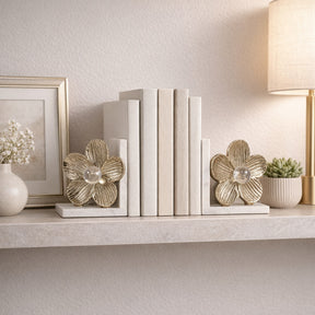 Rosamond Gold/White Flower Acrylic Orb Bookends (Set of 2)