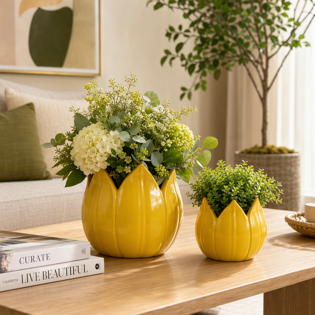Gentrywind Yellow Petal Planters (Set of 2)