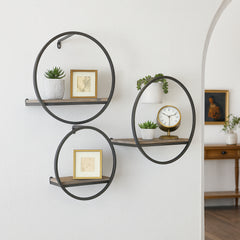 Grenada Brown Wood and Metal Wall Shelves (Set of 3)