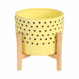 Newcastle Yellow Medium Dotted Planter with Wood Stand