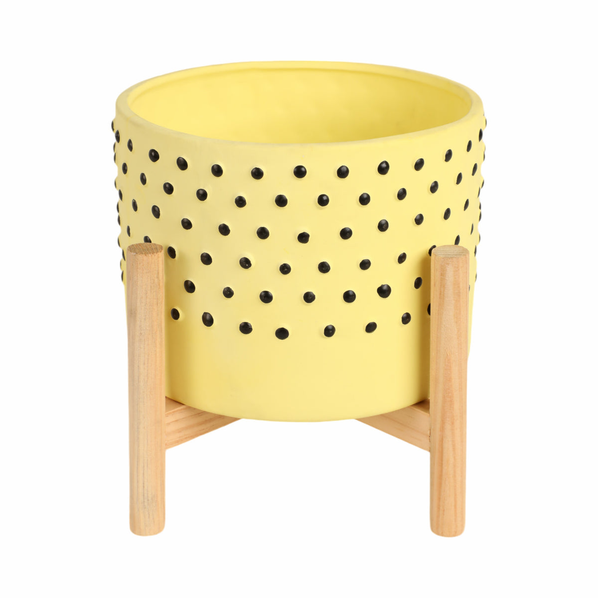 Newcastle Yellow Medium Dotted Planter with Wood Stand