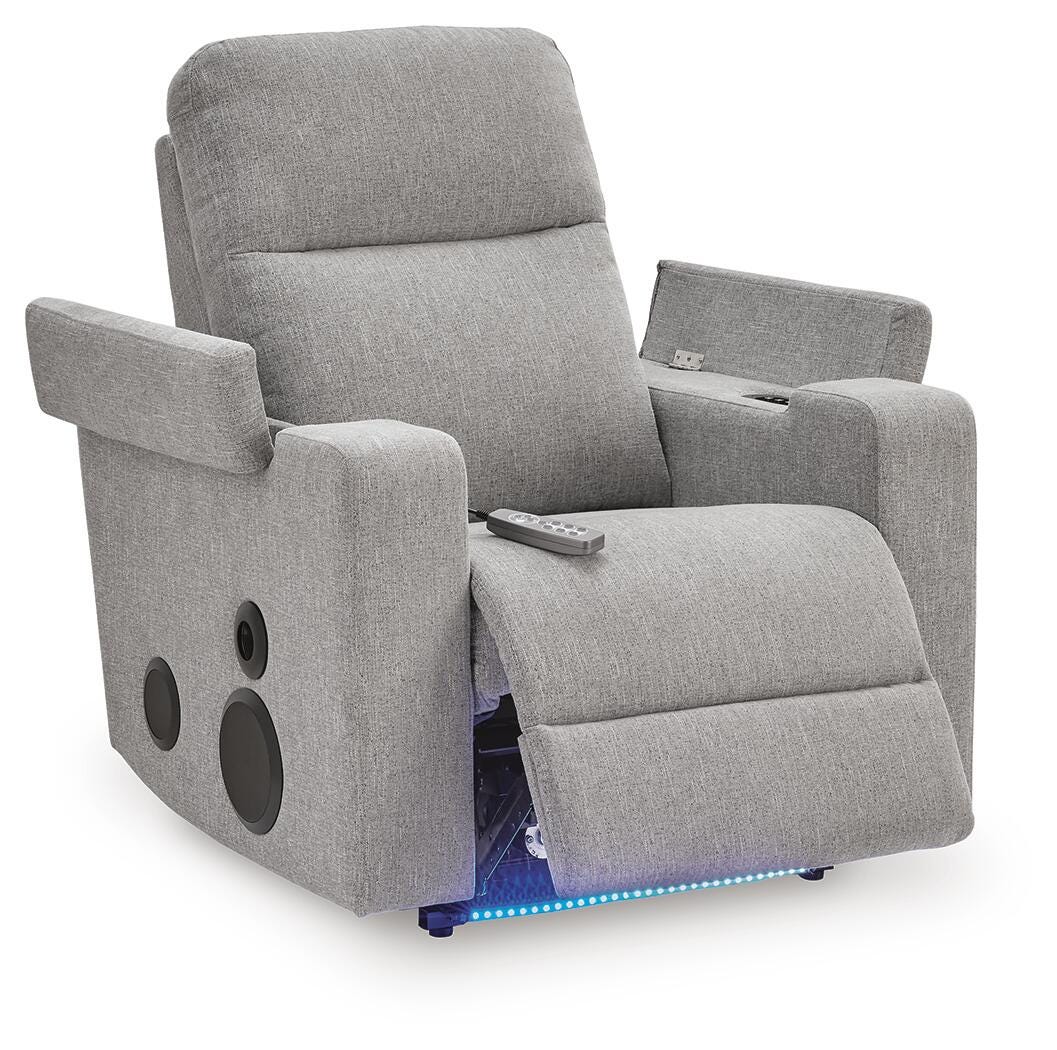 Landdin Pewter Power Glider Recliner with Audio System