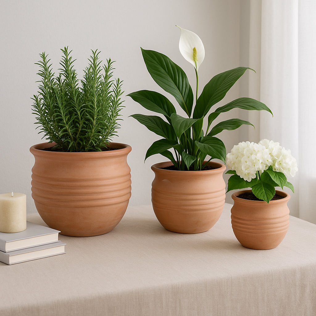 Paxton Natural/Red Terracotta Ribbed Pots (Set of 3)