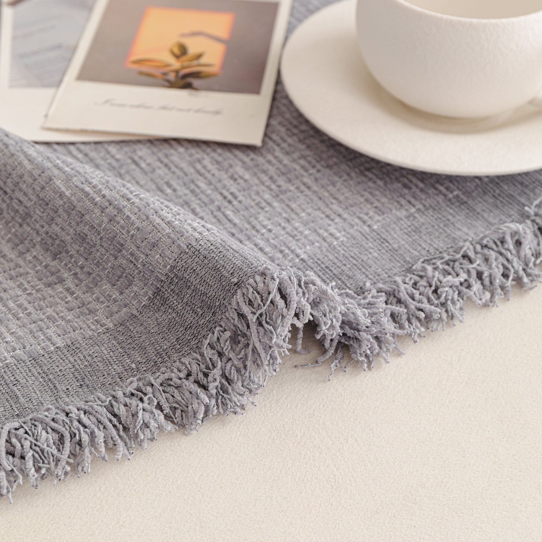 Textured Woven Modern Sofa Cover, Natural Blend Decorative Couch Throw Blanket