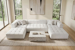 Montecito Ivory Velvet Double Chaise "U" Shape Sectional Sofa - Ornate Home