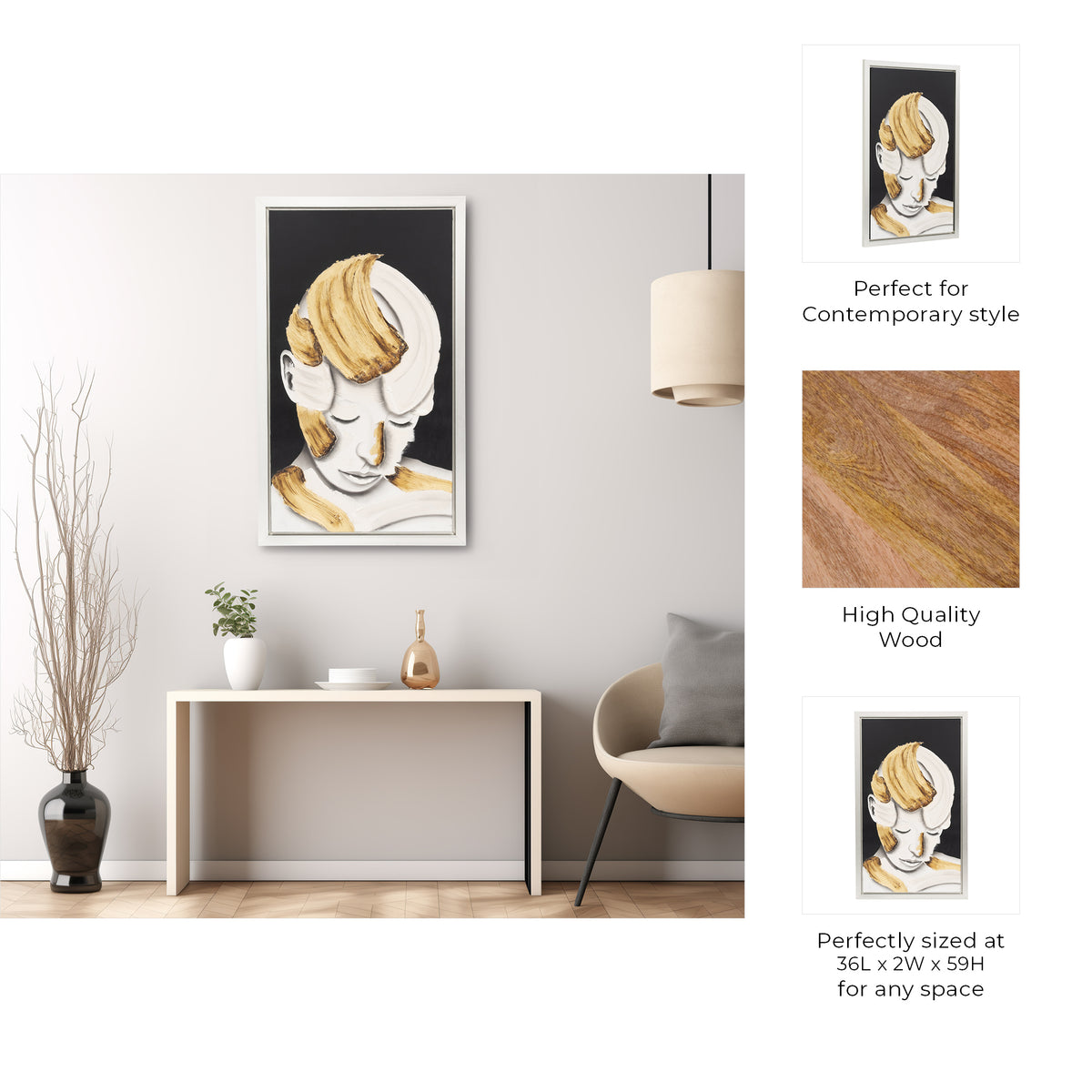 Copperopolis White/Gold Hand Painted Deep Thought Wall Art - 70298-01