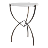 Gorman White/Bronze Accent Table with Curved Legs and Marble
