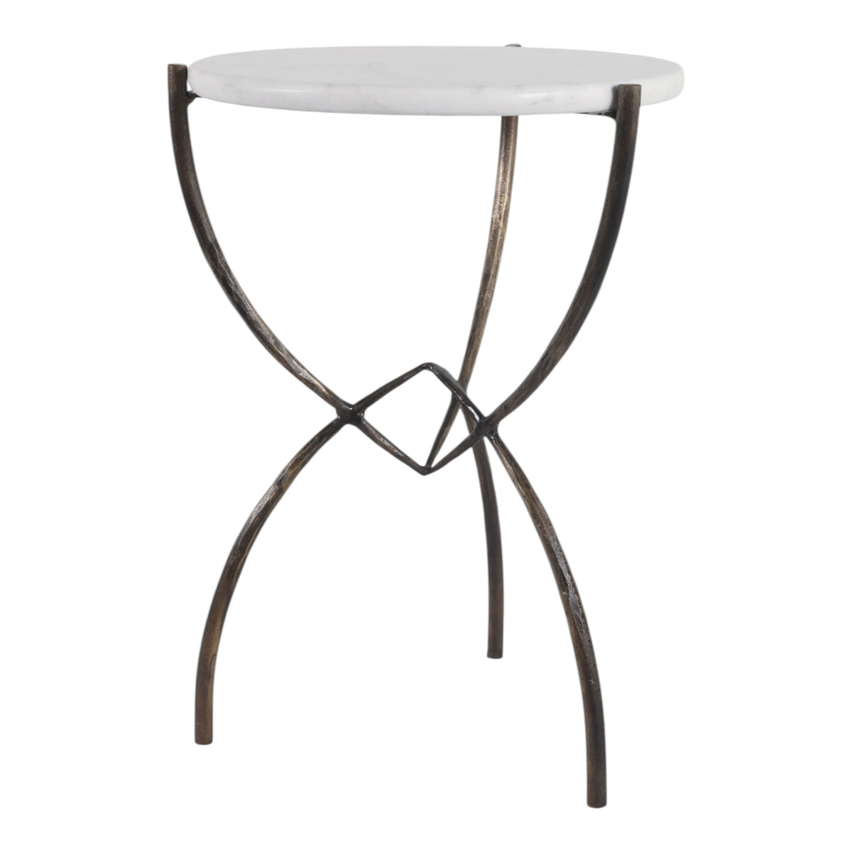 Gorman White/Bronze Accent Table with Curved Legs and Marble