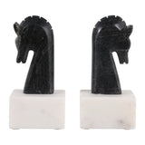 Coffee Black/White Marble Rustic Horse Bookends (Set of 2)