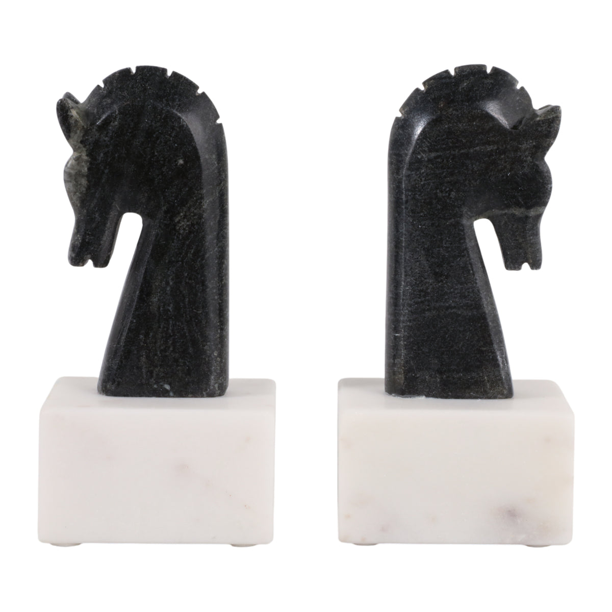Coffee Black/White Marble Rustic Horse Bookends (Set of 2)