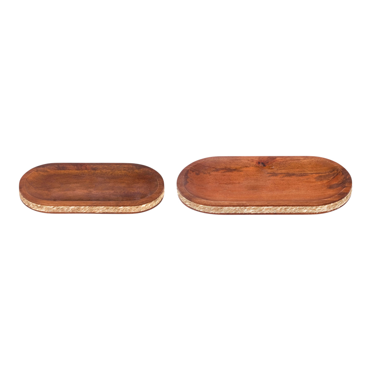 Cold Springs Brown Wooden Oval Platters with Seagrass Edge (Set of 2)