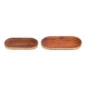 Cold Springs Brown Wooden Oval Platters with Seagrass Edge (Set of 2)