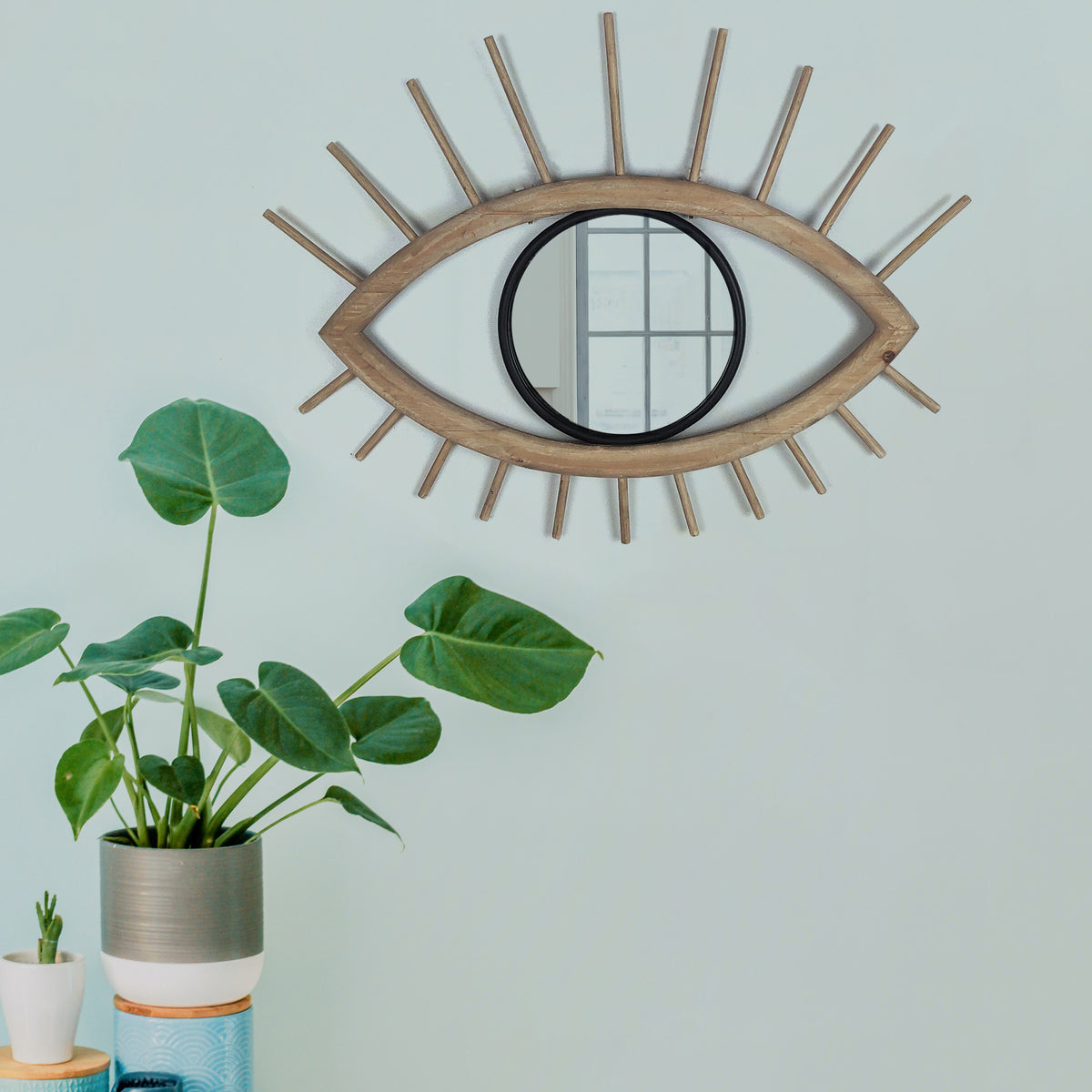 Plasse Brown Wood and Metal Mirrored Eye Wall Decor