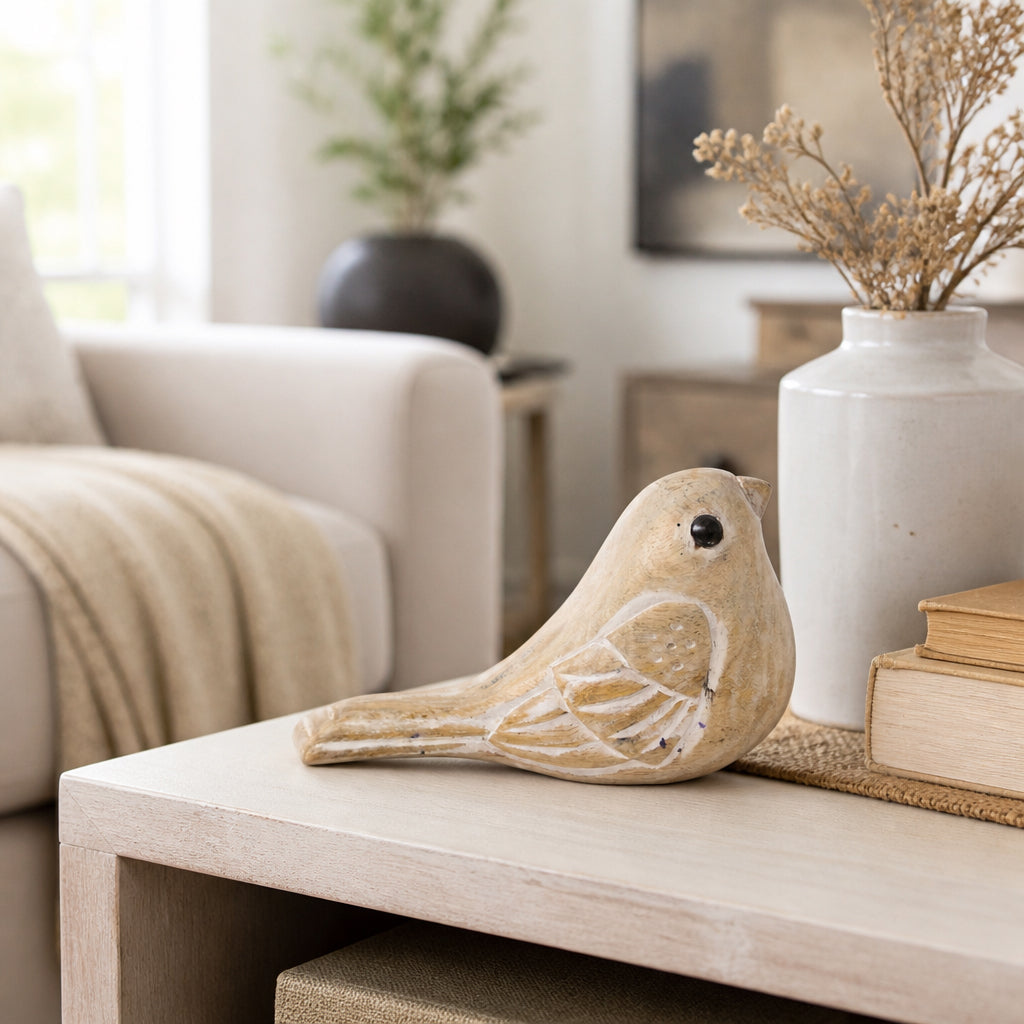Bel Aire Distressed White Wooden Decor Bird
