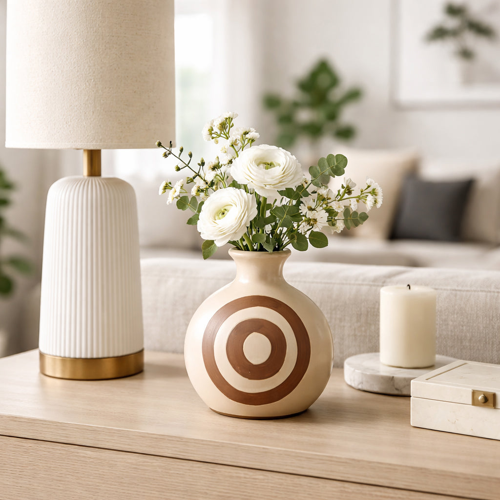 Oroleve Cream Ceramic Abstract Vase