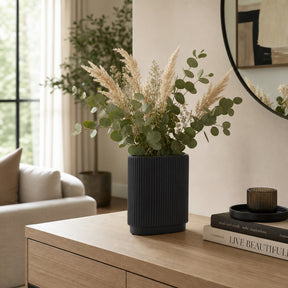 Citrona Black Ceramic Ridged Vase