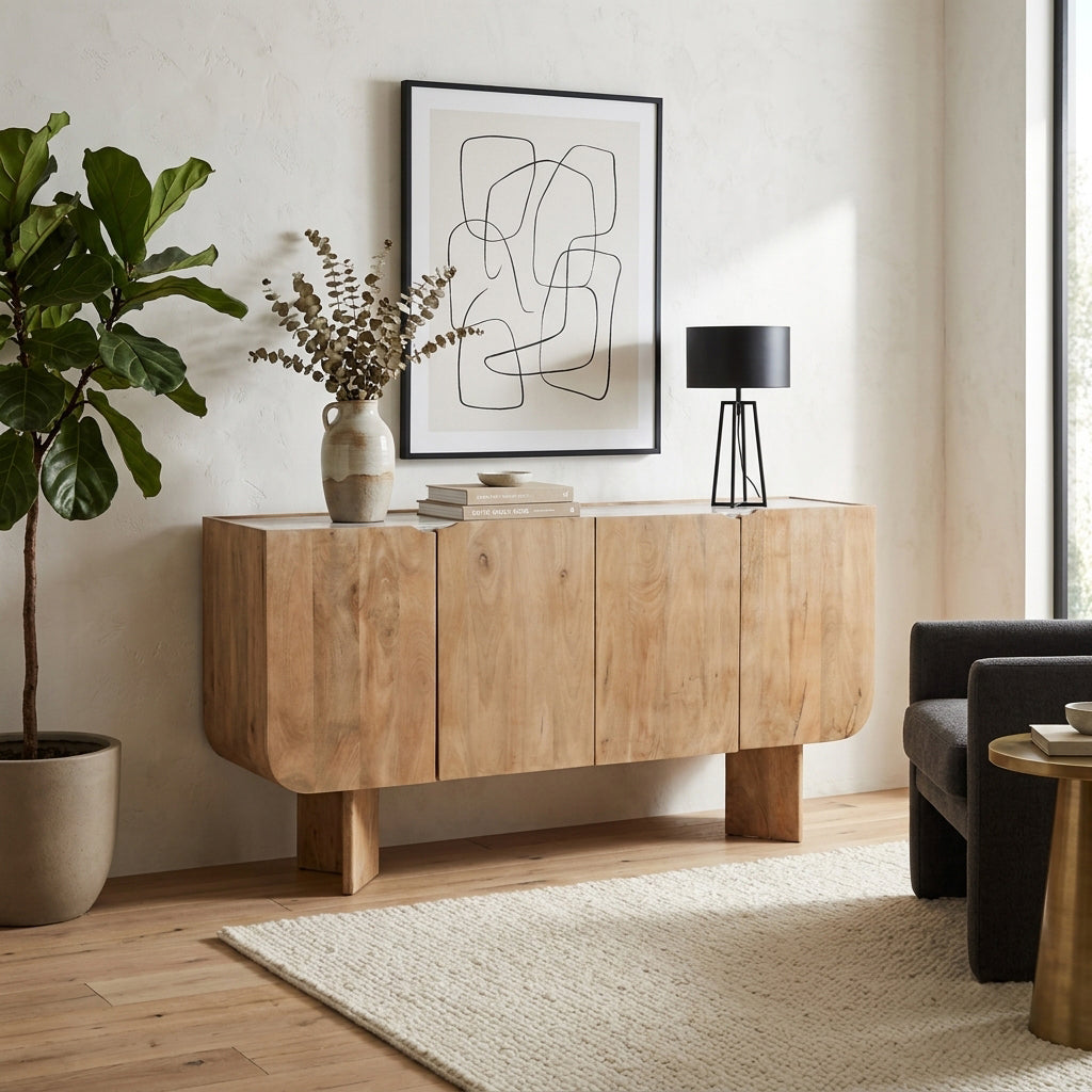 Mooney Flat Tan/Brown Modern 4-Door Cabinet