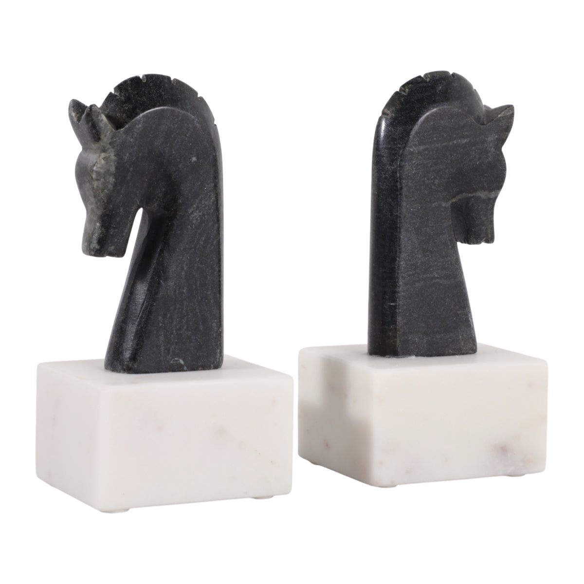 Coffee Black/White Marble Rustic Horse Bookends (Set of 2)