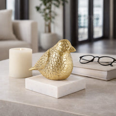 Millerham Gold/White Small Bird on Marble Base Decor
