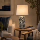 Swanton Blue Ceramic Table Lamp with Linen Lampshade