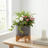 Slater Gray Ceramic Swirl Planter on Stand