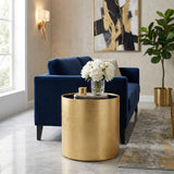 Kinyon Black/Gold Wood Glass Side Table