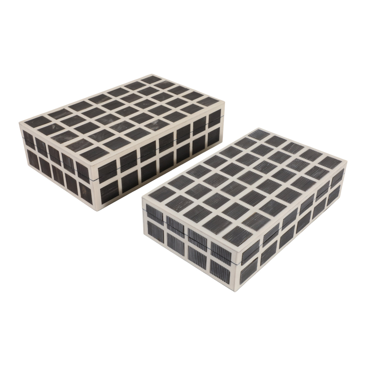 Rico Ivory/Brown Etched Squares Resin Boxes (Set of 2)
