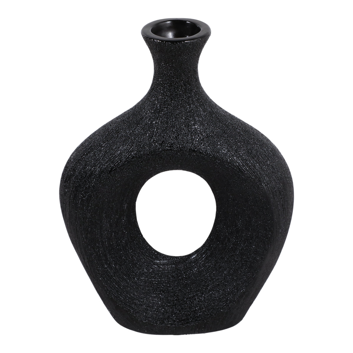 Alray Black Beaded Oval Cut Out Vase