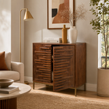 Warner Mango Brown Midcentury Slat 2 Door Cabinet