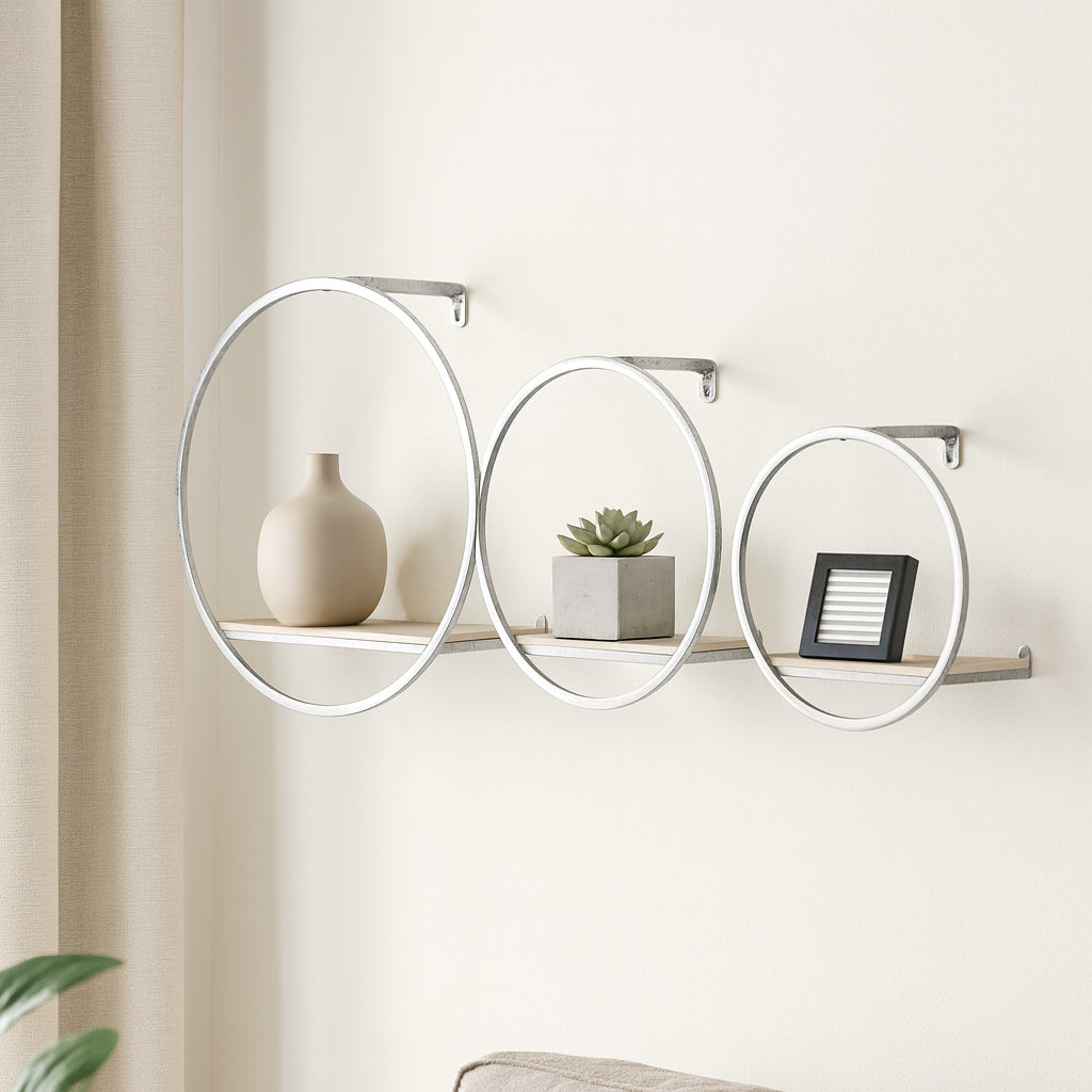 Grenada White/Silver Wood and Metal Wall Shelves (Set of 3)