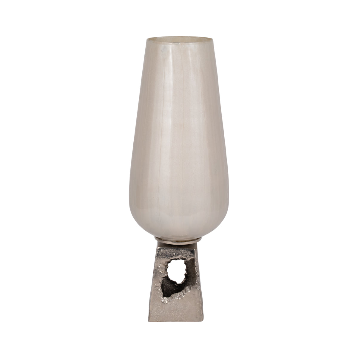 Perry Pearl/White Glass Vase with Metal Base