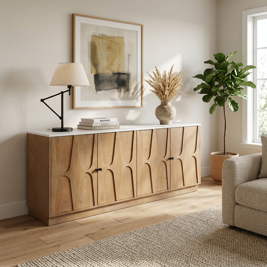 Point Arena White/Brown Arch 4-Door Cabinet