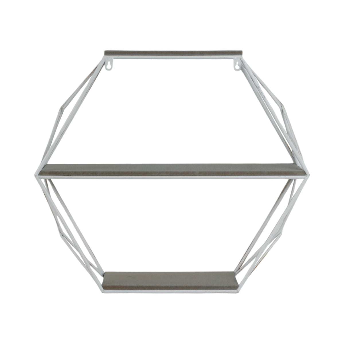 Jackson Gray/White Metal and Wood 3 Tier Hexagon Wall Shelf