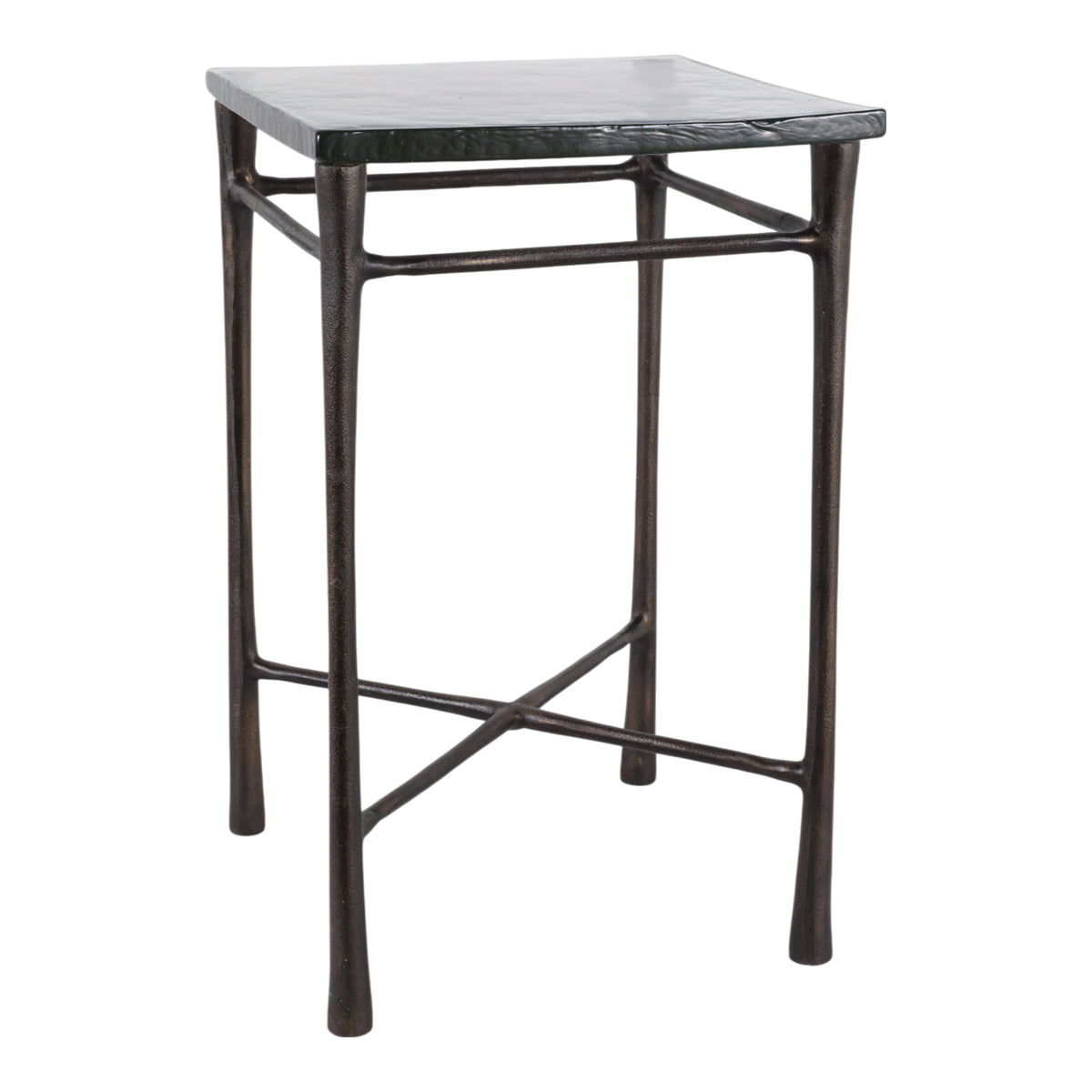 Colma Clear/Antique Brass Thick Glass Top Square Accent Table