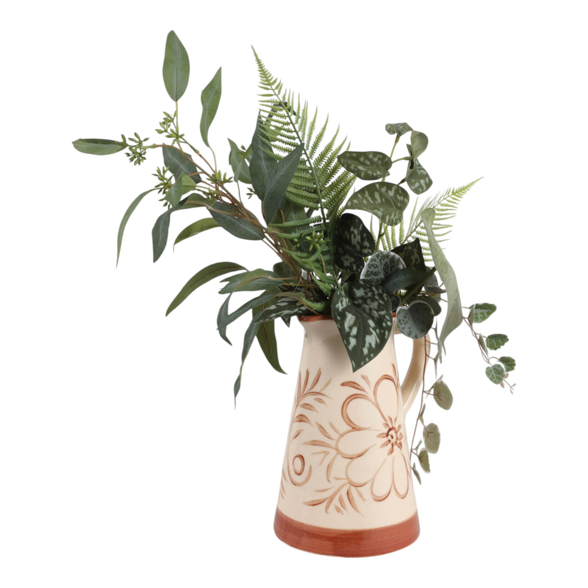 Linnie Brown/Ivory Hand Painted Flower Pitcher