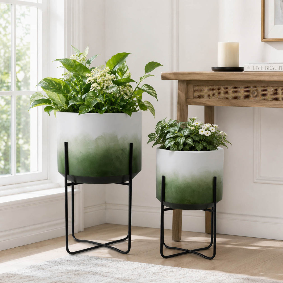 Nicoleham Green/White/Black Planters (Set of 2)