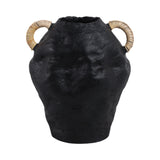Meeks Bay Black Terracotta Jug Vase with Rattan Handles