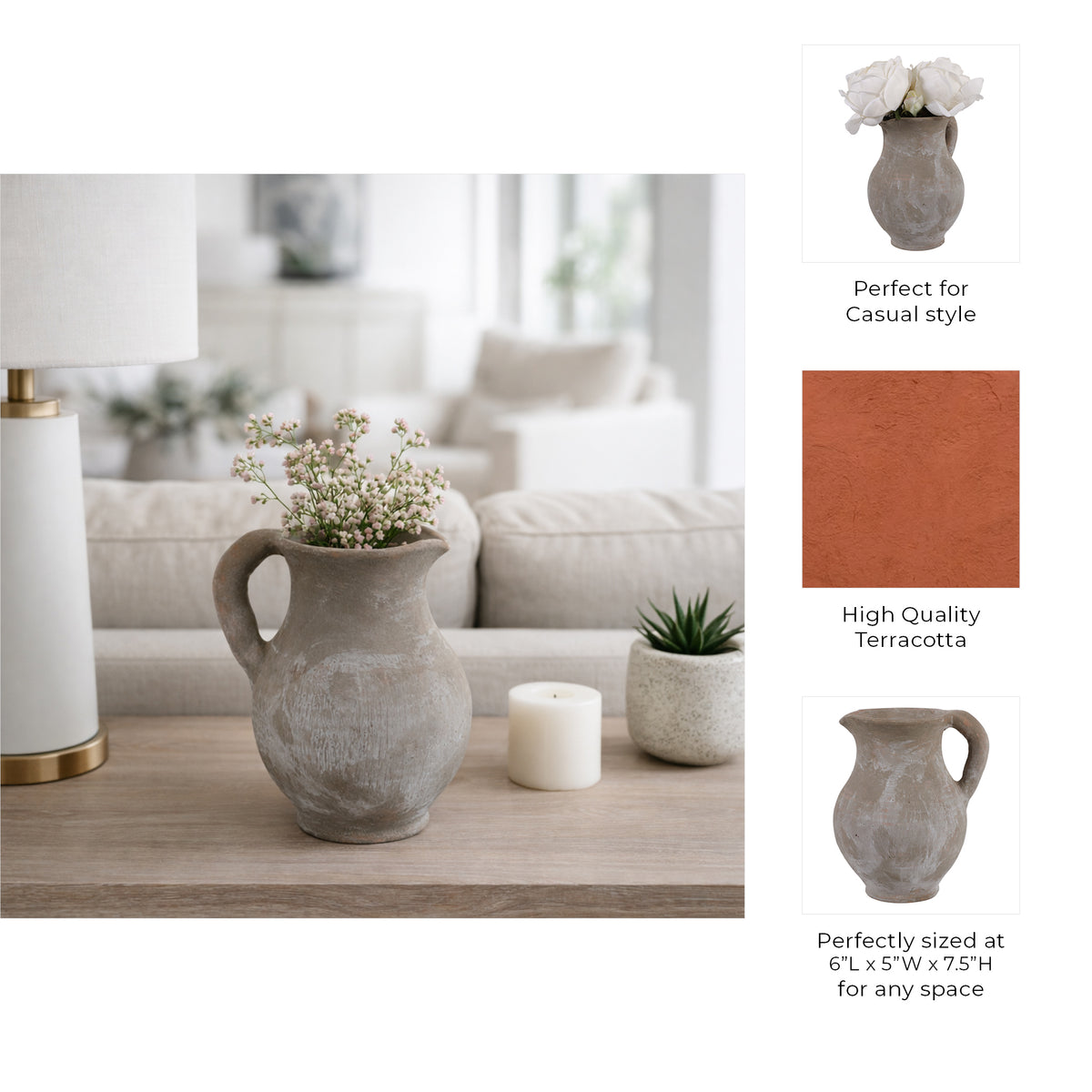 Fernbridge Washed Gray/Ivory Terracotta Jug Vase
