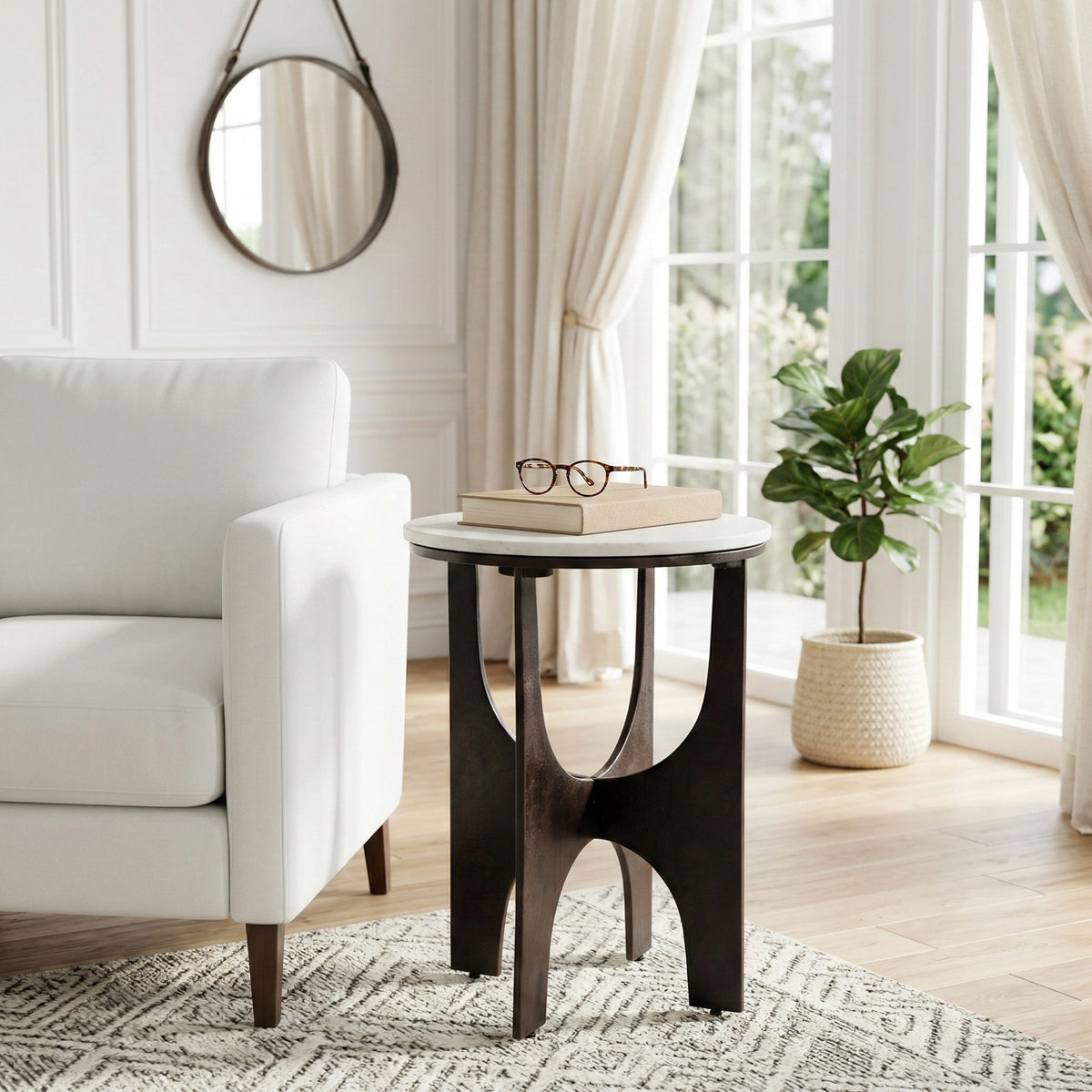 Gardenland White/Bronze Modern Accent Table with Metal Base