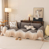Luxury Sofa Throw Cover with Elegant Ruffled Skirt, Soft Decorative Couch Protector